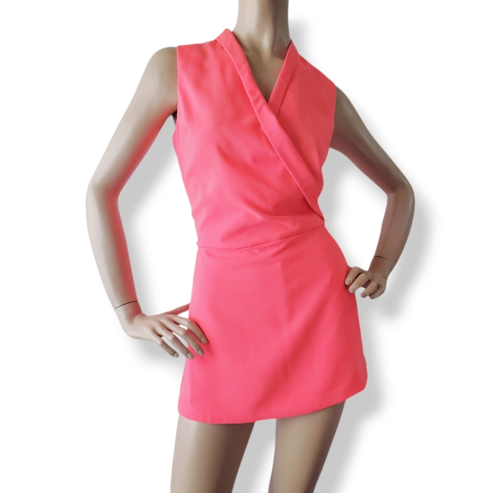 May & July Salmon Coral Skirt Overlay Romper